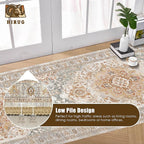 Washable Area Rug 2'6'' x 8' Vintage Traditional Persian Mat - Foldable Distressed Non-Slip Machine Washable Carpet for Living Room Bedroom Kitchen Home Decor - Dove Gray and Coral
