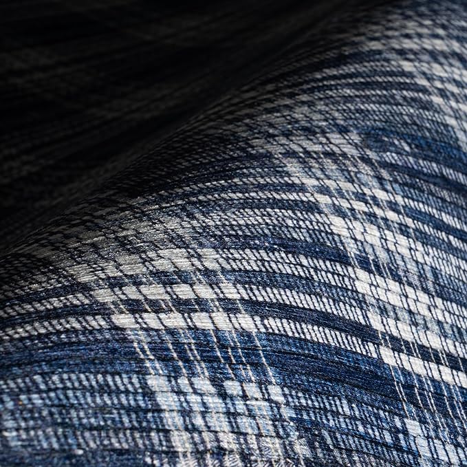 Dash & Albert Denim Plaid Blue Machine Washable Rug, 4 X 6 Feet, Blue/White Plaid Pattern