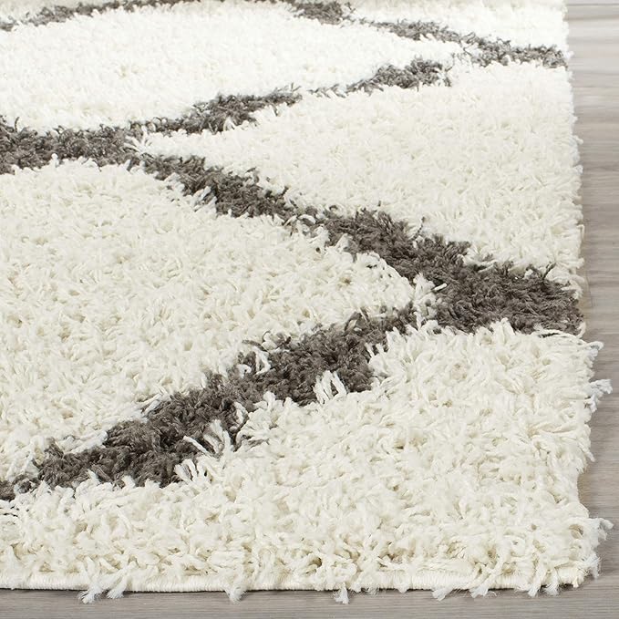 SAFAVIEH Dallas Shag Collection Area Rug - 10' Square, Ivory & Dark Grey, Trellis Design, Non-Shedding & Easy Care, 1.5-inch Thick Ideal for High Traffic Areas in Living Room, Bedroom (SGD257H)