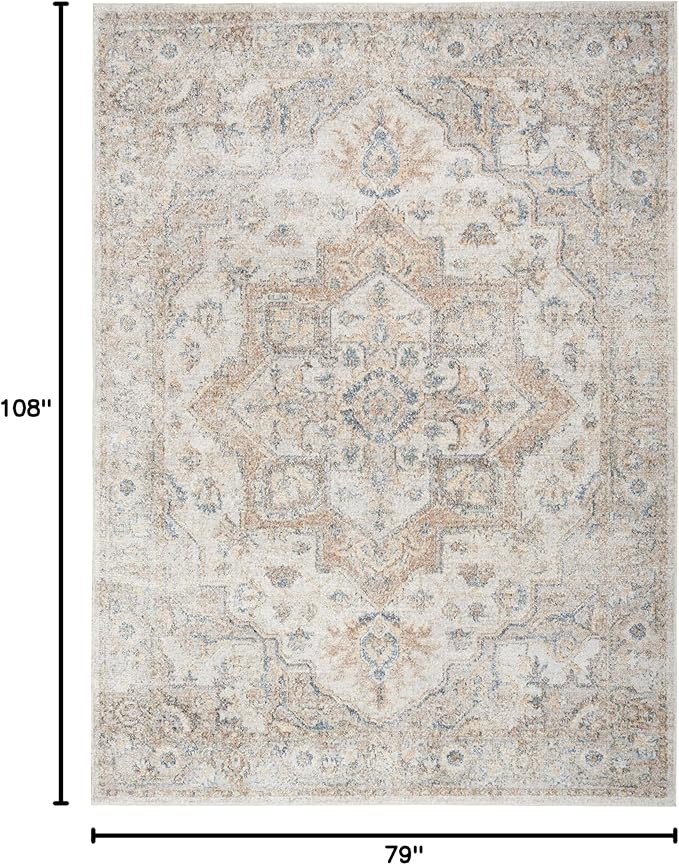 Nourison Home Astra Machine Washable Silver Grey 6'7" x 9' Area Rug - Easy Clean, Non Shedding, Bed Room, Living Room, Dining Room, Kitchen (7' x 9')