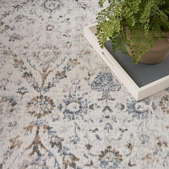 Nourison Home Astra Machine Washable Ivory Blue 4' x 6' Area Rug - Easy Clean, Non Shedding, Bed Room, Living Room, Dining Room, Kitchen (4' x 6')
