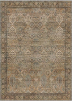 Bavni Washable Rug 10x14 Area Rug for Living Room Bedroom Dining, Washable Vintage Print Carpet, Ultra-Thin Chenille Low Pile Lightweight Rug with Non Slip Backing, Warm Taupe