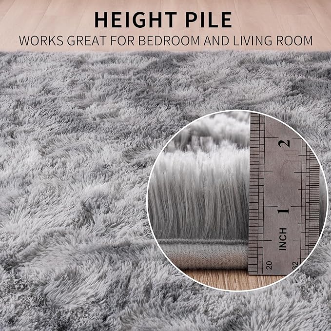 Beglad Shag Rugs for Living Room, Area Rugs 5x7 Feet Upgrade Anti-Skid Modern Minimalist Style Memory Foam Rugs for Bedroom, Indoor Carpet Suitable for Boys Room Decor, Tie-Dyed Light Grey