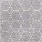 Unique Loom Trellis Frieze Collection Area Rug - Geometric (6' Square, Light Gray/ Ivory)
