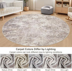 6ft Round Area Rug Living Room Rugs - 6x6 Washable Large Soft Indoor Neutral Modern Abstract Low Pile Rug Carpet for Bedroom Dining Room Farmhouse Home Office - Brown