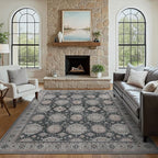 5x7 Area Rug Machine Washable Boho Rug for Living Room,Ultra-Thin Low Pile Carpet,Lightweight Indoor Printed Rug,Non Slip Floral Area Rug for Bedroom, Dining Room, Home Office,Black
