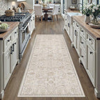 HUGEAR 2x6 Machine Washable Hallway Runner Rugs Vintage Grey - Neutral Non Slip Stain Resistant Low Pile Aesthetic Throw Carpet Kids & Pet Friendly for Bedroom Kitchen