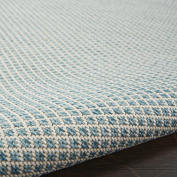 Nourison Home Courtyard Ivory Aqua 4' x Round Area Rug - Easy Clean, Non Shedding, Bed Room, Living Room, Dining Room, Kitchen (4' x Round)