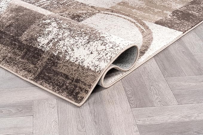 Rugshop Contemporary Abstract Circle Design Runner Rug, Non-Shedding Carpet for Hallway, Entryway, or Kitchen, Brown, 2' x 10'