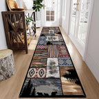 Rustic Country Woodland Rug, 3.3x10ft, Bohemian Forest Woodland Animal Bear Wolf Multicolor Country Rug, Southwestern Native American Hunting Hallway Carpet, Washable Fade Resistant Throw Rug
