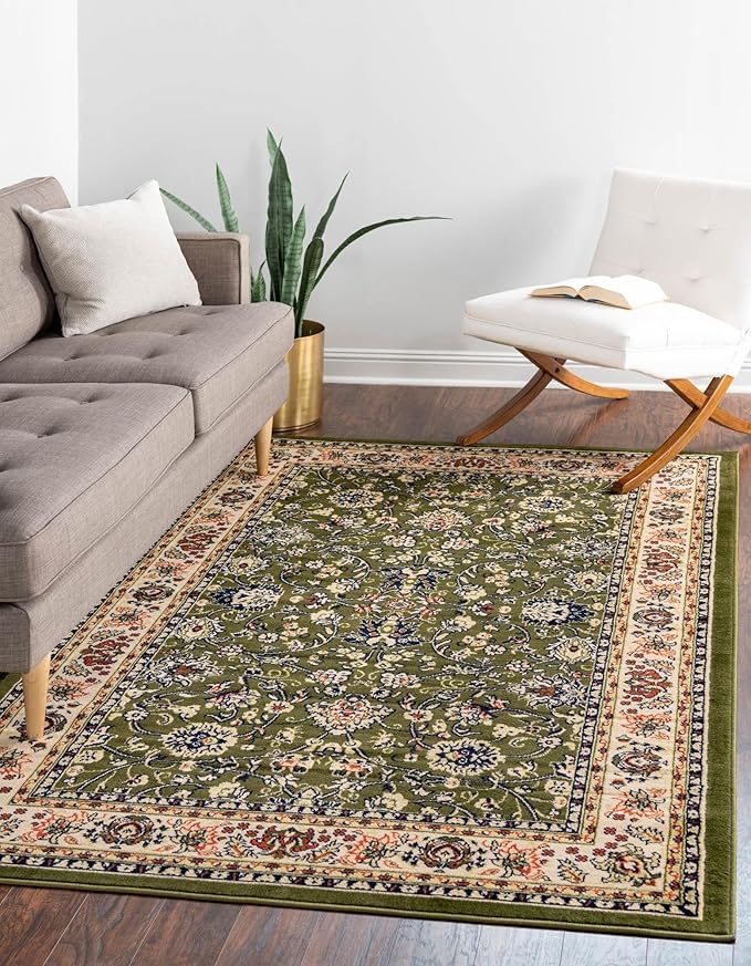 Rugs.com Yasmin Collection Rug – 7' x 10' Green Medium Rug Perfect for Bedrooms, Dining Rooms, Living Rooms