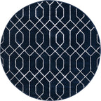 Unique Loom Glam Collection Area Rug - Trellis (5' 3" Round, Navy Blue Silver/ Silver)