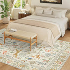 DUKINO 8x10 Rug, Washable Animal Living Room Rug with Non Slip Vintage Design, Soft Low Pile Large Carpet for Bedroom, Nursery, Dining Room, Farmhouse, Playroom, White