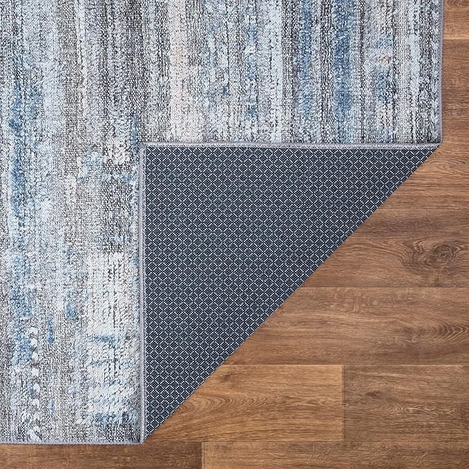 Bloom Rugs Washable Non-Slip 12 ft Runner - Gray/Blue/Blush Modern Abstract Runner for Entryway, Hallway, Bathroom, and Kitchen - Exact Size: 2.5' x 12'