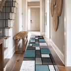 Rugshop Contemporary Modern Boxes for Home Office,Living Room,Bedroom,Kitchen Non Shedding Runner Rug 2'7" x 6' Blue