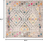 SAFAVIEH Madison Collection Area Rug - 6'7" Square, Grey & Yellow, Boho Diamond Distressed Design, Non-Shedding & Easy Care, Ideal for High Traffic Areas in Living Room, Bedroom (MAD418F)