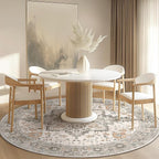 GENIMO 8FT Round Area Rugs for Living Room, Circle Rugs Machine Washable Low Pile, Chenille Non Slip Vintage Rug for Bedroom, Dining Room, Home Office, Light Taupe Brown