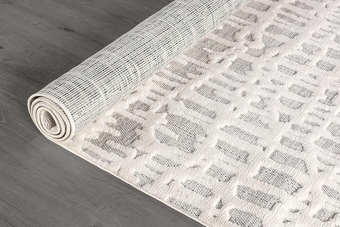 Beverly Rug Micro Loop Area Rug Gray/White 5x7 Abstract Modern Luxury Irregular Grid Durable Soft Indoor Rugs for Living Dining Room Office Stain Resistant Non Shedding Casual Indoor Carpet 5 x 7