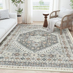 zesthome 6x9 Area Rug, Super Soft Washable Rugs for Living Room, Non-Slip Stain Resistant Vintage Rugs, Ultra-Thin Large Area Rugs (Grey/Orange,6'x9')