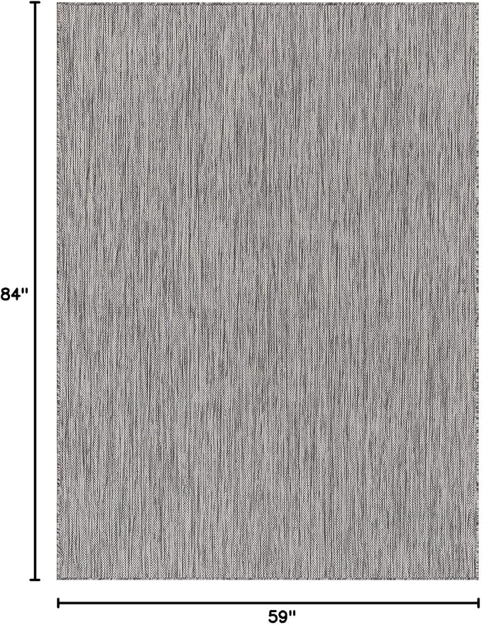 Beverly Rug Indoor Outdoor Rug 5x7, Washable Outside Carpet for Patio, Deck, Porch, Solid Modern Area Rug, Water Resistant, Silver Gray