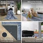 Bloom Rugs Washable Non-Slip 4' x 6' Rug - Blue Striped Area Rug for Living Room, Bedroom, Dining Room, and Kitchen - Exact Size: 4' x 6'