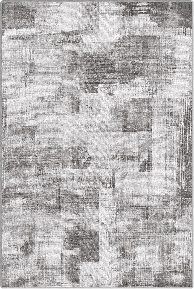 LUMI 4x6 Washable Low-Pile Area Rug for Living Room, Ultra Soft Modern Neutral Grey Rugs Non Slip with Rubber Backing, High Traffic, Stain Resistant Carpets, Ideal for Bedroom, Dining Room