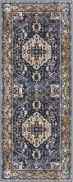 KOZYFLY Runners for Hallways 3x8 Ft Washable Kitchen Runner Rug Boho Runner Rug for Entryway Indoor Gold Navy Printed Oriental Faux Wool Floor Carpet Runner for Bedroom Kitchen Hall