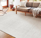 Handwoven Wool Cotton Blend Area Rug 8x10', Textured Popcorn Braided Ivory Rug, Soft Thick Farmhouse Contemporary Living Room Carpet, Neutral Modern Decorative Floor Rug
