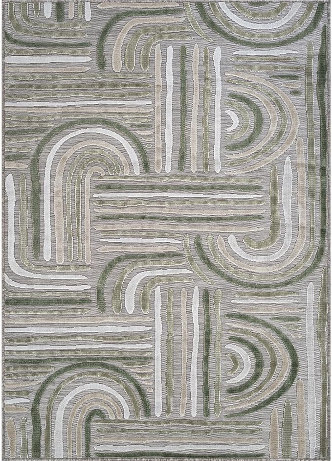 CAMILSON Indoor Outdoor Rug, Beige 5x7 Geometric Arch Striped Area Rugs for Patio and Home Areas, Easy-Cleaning Non-Shedding Living Room, Garden and Deck Washable Outside Carpet (5 x 7)