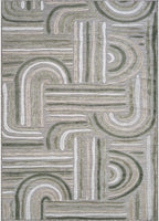 CAMILSON Indoor Outdoor Rug, Beige 5x7 Geometric Arch Striped Area Rugs for Patio and Home Areas, Easy-Cleaning Non-Shedding Living Room, Garden and Deck Washable Outside Carpet (5 x 7)