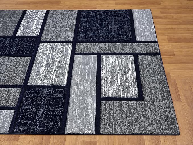 Navy Blue Geometric 5x7 Area Rug – Modern Patterned Carpet for Living Room, Bedroom, or Office – Soft Durable Floor Rug – Contemporary Stylish Design