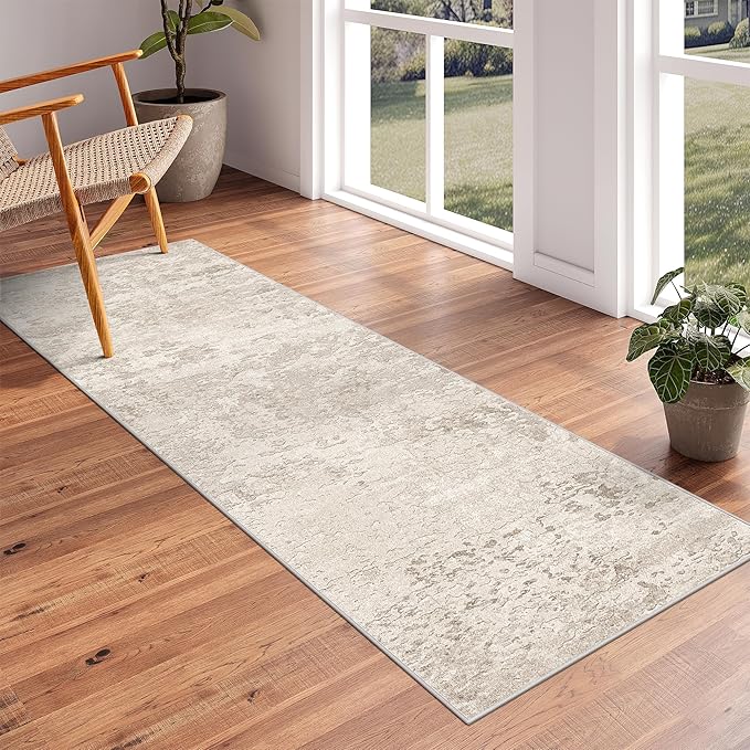 Art&Tuft 2x8 Runner Rug - Washable Runner Rugs, Non-Slip Runner Rug for Hallway, Low-Pile 2x8 Rug Runner Kitchen Laundry Room Rug Throw Carpet for Entrance Bedroom Living Room, Beige