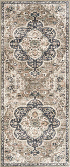 ReaLife Rugs Machine Washable Area Rug Runner - Living Room Bedroom Bathroom Kitchen Entryway Office - Padded Low Pile Stain Resistant Premium - Boho Farmhouse Vintage - Joy - Brown Beige 2'6" x 8'