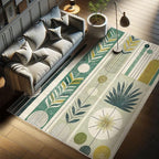 Ambesonne Mid Century Modern Decorative Rug, Abstract Circles Leaves and Stripes in Nature Color Palette, Quality Carpet for Bedroom Dorm and Living Room, 4' X 5' 5", Fawn Teal Pale Green