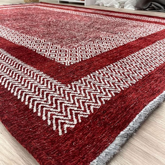 Alfa Rich 7x10 Red Burgundy Washable Area Rugs for Living Room Bedroom Kitchen Dining Cotton Rug