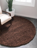Unique Loom Solid Shag Collection Area Rug (4' 1" Round, Chocolate Brown)