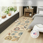 Maples Rugs Reggie Floral Runner Rug - Made in USA - Washable, Non Slip Indoor Carpet for Kitchen, Hallway, and Laundry Room, 2' x 7', Beige