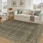 6x9 Area Rug for Living Room Green Brown Vintage Washable Bedroom Carpet Traditional Distressed Soft Non Slip Indoor Large Accent Rug Retro Thin Low Pile Floor Cover for Dining Room Playroom