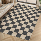 LIVEBOX 4x6 Washable Area Rug Checkered, Non-Slip Small Entryway Rug Black Farmhouse Neutral Classic Geometric Boys Rug for Bedroom Living Room Low-Pile Carpet for Indoor Kitchen Bathroom(Black 4'x6')