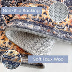 KOZYFLY Runners for Hallways 2.6x12 Ft Extra Long Washable Kitchen Boho Runner Rug for Entryway Indoor Gold Navy Printed Faux Wool Stair Runner Floor Carpet Runner for Stair Kitchen Hall