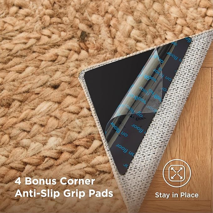 Bedsure 8x10 Printed Jute Rug for Living Room, Machine Washable Rugs, Jute-Look Rug, Non-Slip Backing, Non-Shedding