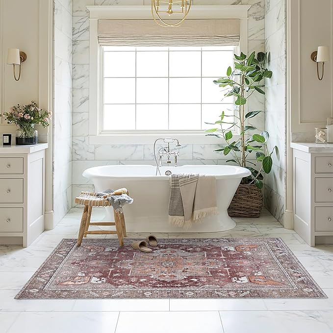Washable Area Rug. Modern Farmhouse. Vintage. Turkish. Bohemian. Distressed. Oriental. Traditional. Rugs for Living Room. Dining. Bedroom. Office. Entryway. Foyer. (857RB, 7'5" x 9'8")