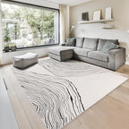 GLN Rugs Contemporary Collection - Machine Washable Area Rug, Contemporary Washable, Non Slip, Low Pile Chenille Rug, Living Room, Bedroom, Kitchen Rug (4' x 6' Beige Black)