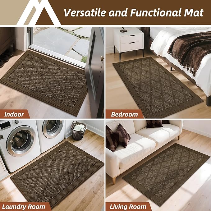 COSY HOMEER Non-Slip Door Mat 32"x48", Entryway Rugs Low Profile Absorbent Dirt Trapper Doormat for Front Entrance, Washable Polypropylene Entry Mat (Dark Brown)