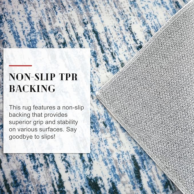 Modern Abstract Runner Rug 2x10, Grey Blue White Washable Long Kitchen Runner Non-Slip Soft Hallway Rug Runner Thin Print Faux Wool Carpet for Entryway Bedroom Laundry Room Indoor Home Decor