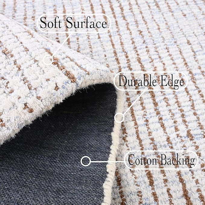 Hand-Tufted 100% Wool Pile Area Rug – Geometric Textured Grid Check Pattern – Thick and Durable Floor Carpet for Bedroom, Living Room, Kids Room, and Dining Area (Light Brown, 9' x 13')