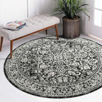 vivorug Round Rug 4ft Vintage-Inspired Round Area Rug Non-Slip Indoor Carpet for Living Room Bedroom Entryway, Stain Resistant Home Decor Circle Rug, Black and White