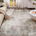 12x15 Area Rug Living Room Rugs - Washable Neutral Modern Abstract Soft Thin Large Rug Indoor Floor No Slip Rug Carpet for Bedroom Under Dining Table Home Office Decor - Brown Grey
