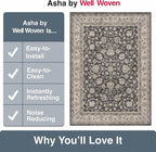 Well Woven Asha Rome Black 9'10" x 13' Area Rug - Oriental Floral Pattern, Easy Clean, Floor-Friendly Backing - for Living Room, Bedroom, and Dining Room