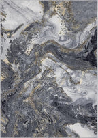 Abstract 2x10 Runner Rug: Modern Washable Rug for Entryway Hallway Bedside Kitchen Indoor - Non Slip Thin Low Pile - Black Gold
